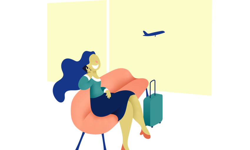 woman in airport on cellphone - free vector illustrations