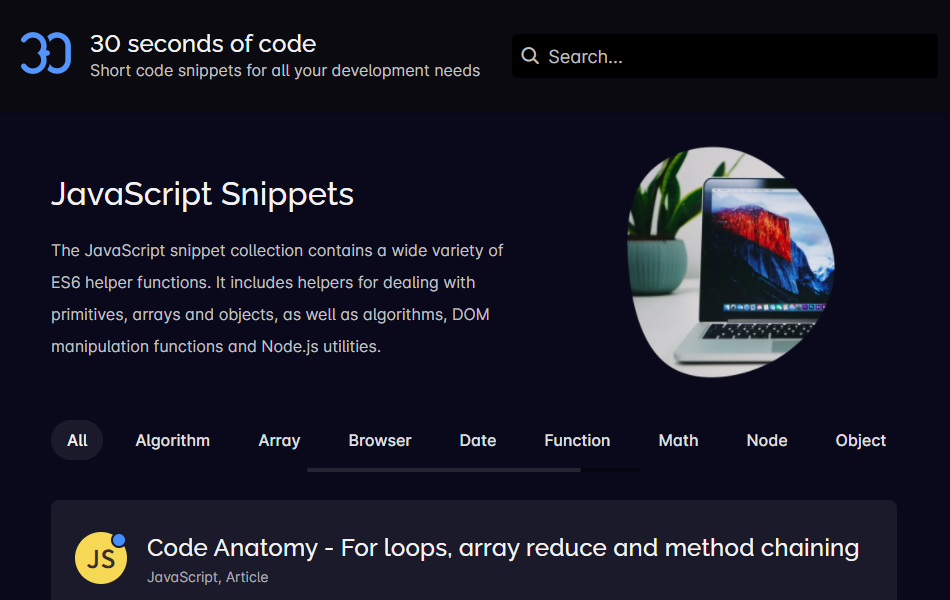 30 seconds of code - JavaScript snippets