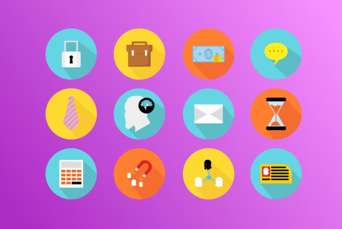 Colorful Flat Business Icon Set