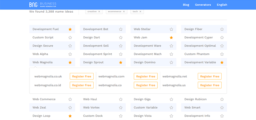 View Matching Domains with Business Name Generator