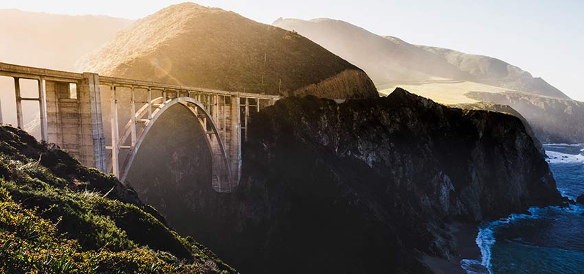 A bridge crossing over water.