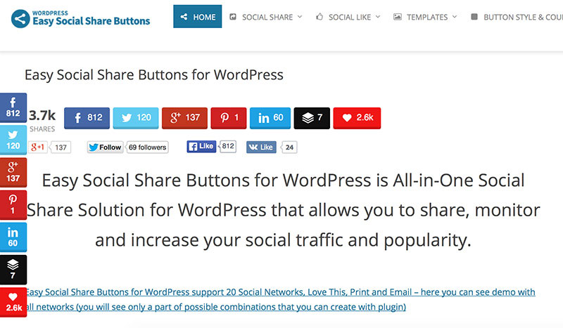 Add social buttons to encourage visitors to share your content.