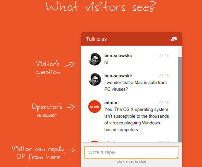 Chat with your visitors on your website.