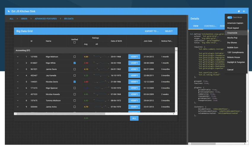 Sencha grid library