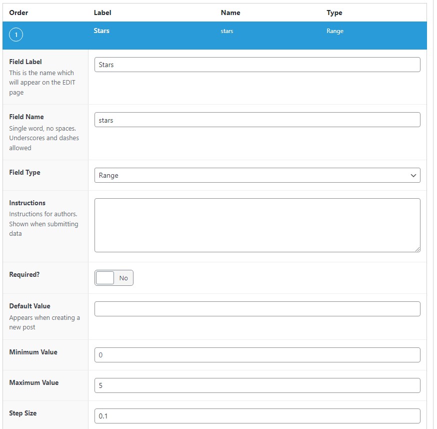 Star Rating field