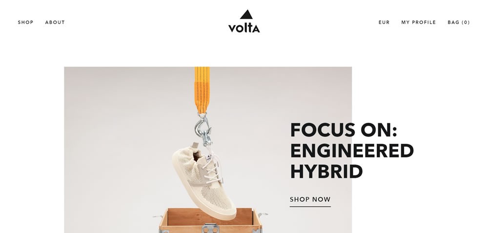 whitespace web design Volta Footwear